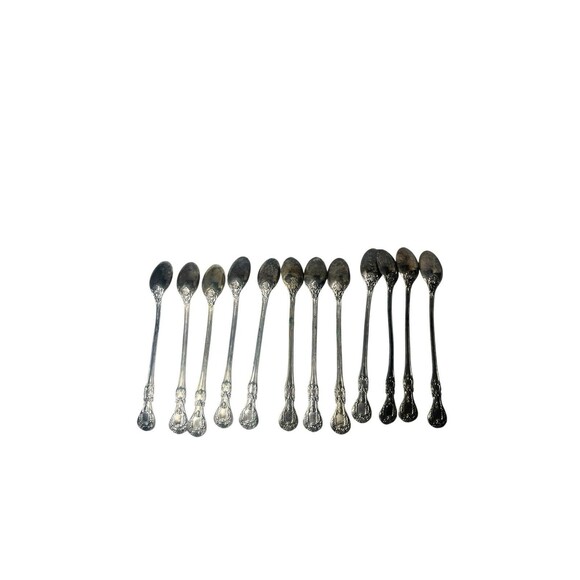 Vintage F.B. Rogers French Rose Iced Tea Spoons Silverplate Tarnished -Set Of 12 - Picture 6 of 8